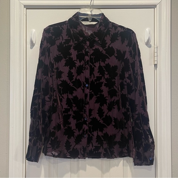 Vtg Express Women’s Small 90s Silk Blend Sheer Velvet Burnout Plum Whimsigoth - Picture 1 of 8